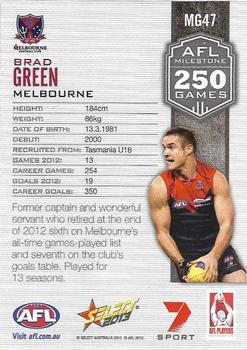 2013 Select AFL Champions - Milestone Game Foils #MG47 Brad Green Back